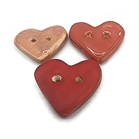 3Pc Extra Large Coat Buttons, Novelty Handmade Ceramic Sewing Supplies And Notions, Sewing Buttons For Blouse (40 mm, Heart, 2 Holes, Red & Pink)