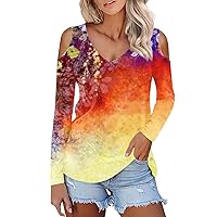 Long Sleeve Tops for Women 2024 Womens Fashion Print Flower T Shirts for Women V-Neck Casual Loose Shirts Basic Tee