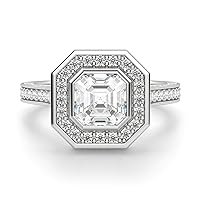 1CT Asscher Cut Colorless Moissanite Engagement Ring Wedding Bridal Ring Set, Diamond Ring, Anniversary Solitaire Halo Accented Promise Vintage Antique Gold Silver Ring Siyaa Gems