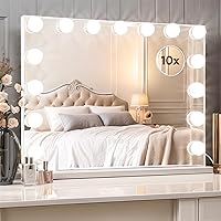Vanity Mirror with Lights, 15 LED Bulbs Makeup Mirror Lighted Vanity Mirror with Detachable 3 Color Lighting USB-Powered Dimmable Light with Touch Control, 22.8 x 18.1 Inch, White