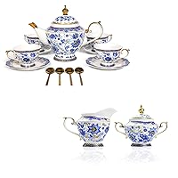 ACMLIFE Bone China Tea Set for 4 Adults, with Sugar and Creamer Set for Coffee Bar, Vintage Floral Tea Sets for Women Tea Party or Gift Giving