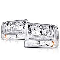 PM PERFORMOTOR Chrome Amber Headlights Replacement Compatible with 99-04 Ford F-250 / F-350 / F-450 / F-550 Super Duty 00-04 Excursion, PMHL-FSUP-9904-4P-OH-CA