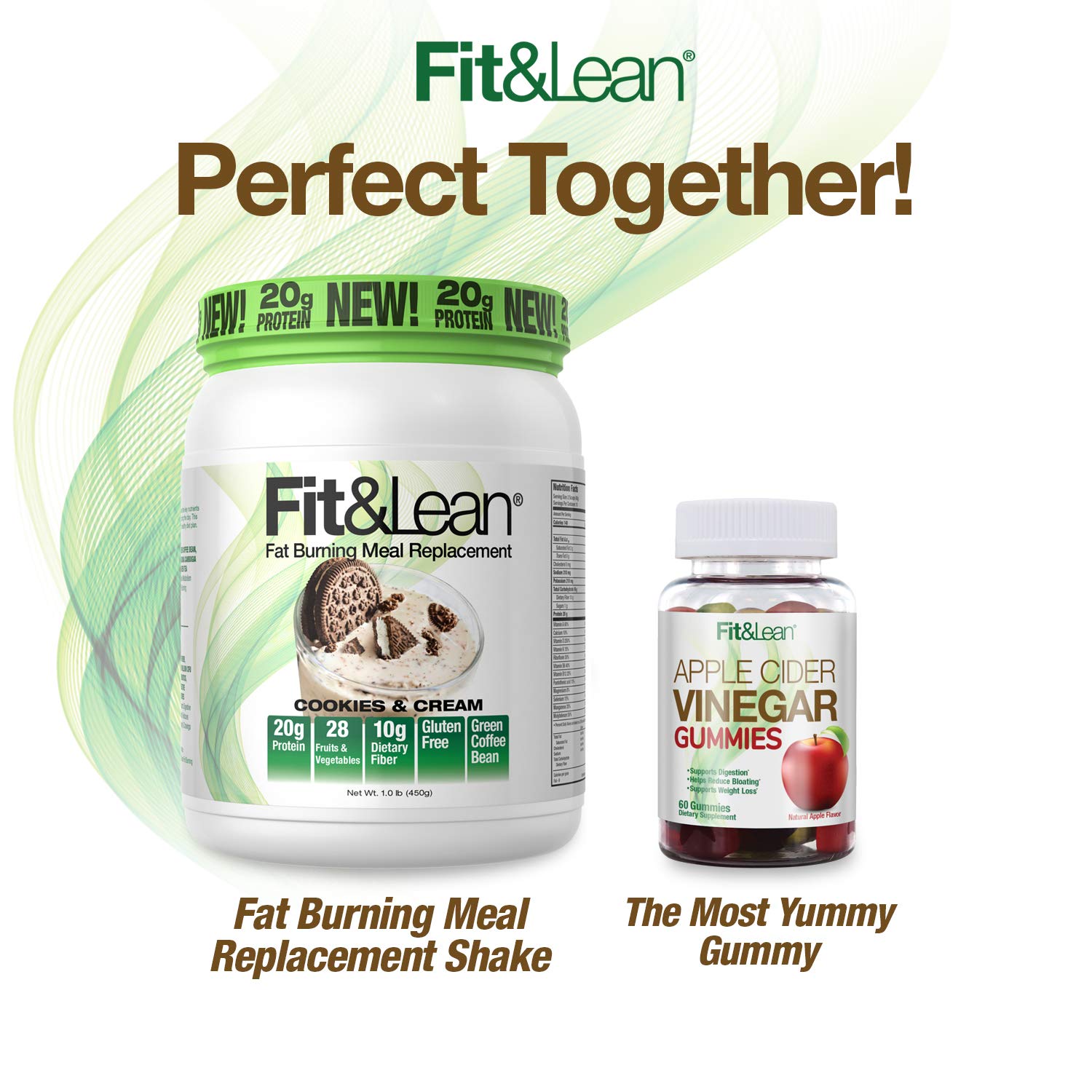 Fit & Lean Meal Shake, Fat Burning Meal Replacement, Meal Replacement with Protein, Fiber, Probiotics and Organic Fruits & Vegetables, Cookies and Cream, 1lb, 10 Servings Per Container