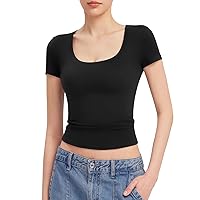 Summer Tops for Women 2024 Short Sleeve Scoop Neck Shirt Slim Fitted Sexy Tight Shirts for Women