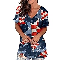 Womens Split Side Hem American Flag Tunic T-Shirts Summer July 4th Plus Size Short Sleeve V Neck Casual Loose Tops