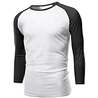Men's Casual 3/4 Contrast Sleeve Raglan Round-Neck Baseball T-Shirts