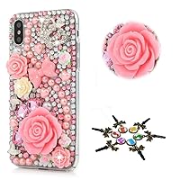 STENES Sparkle Case Compatible with Samsung Galaxy A15 5G Case - Stylish - 3D Handmade Bling Crown Bows Rose Flowers Rhinestone Crystal Diamond Design Girls Women Cover - Pink