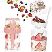 Overnight Oats Containers with Lids, 2 Pack 29 oz Breakfast On the Go Cups, Take and Go Yogurt Container with Spoon for Travel, Gym, Office