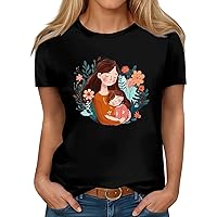Mother's Day T-Shirt Short Sleeve Crewneck Tops Graphic Mom and Daughter Outfits Slim Fitted Journey Summer Blouses