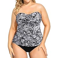 Aqua Eve Women Two Piece Plus Size Tankini Strapless Bathing Suits Bandeau Swimsuits with High Waisted Bottom
