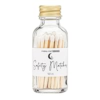 Moonlight Makers Safety Matches, 50 Matchsticks in Glass Jar with Striker, Home Decor Candle Accessories, Fancy Matches with Colored Tips, and Strike Pad (White, 1.88