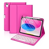 Hamile iPad 10th Generation Case with Keyboard 10.9 Inch - 7 Colors Backlit Wireless Detachable Folio Keyboard Cover with Pencil Holder for New iPad 10th Gen 2022 (Hot Pink)