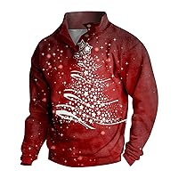 Christmas Winter Shirts for Men 2023 1/4 Button Up Long Sleeved Pullover Sweatshirts Vintage Stand Collar Tops