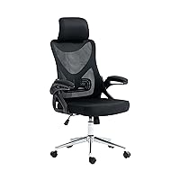 Techni Mobili Essential Ergonomic with Lumbar Support & Adjustable Headrest – Breathable Mesh Flip-Up Armrests, Durable Chrome Base Office Chair, Black
