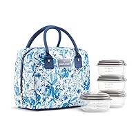 Lunch Bag For Women, Insulated Womens Lunch Bag For Work, Leakproof & Stain-Resistant Large Lunch Box For Women With Containers, Zipper Closure Bloomington Bag Blue Floral