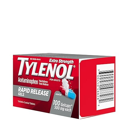 Tylenol Extra Strength Acetaminophen Rapid Release Gels, Pain Reliever & Fever Reducer, 100 ct