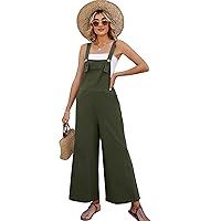 Flygo Women's Cotton Linen Bib Overalls Loose Fit Wide Leg Jumpsuits Straps Baggy Rompers Summer Casual