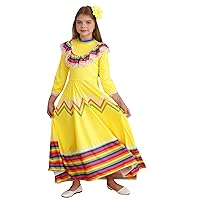 Kids Child Girls Mexican Traditional Dress with Headdress Flower National Style Folklorico Princess Dresses