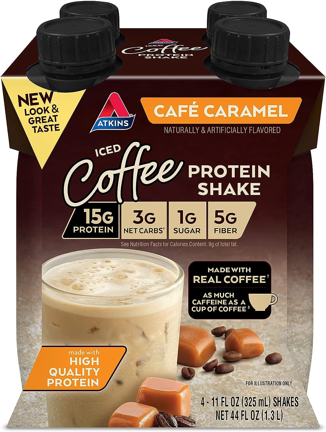 Atkins™ Café Caramel Iced Coffee Protein Shake, 15g Protein, Low Glycemic, 3g Net Carb, 1g Sugar, Keto Friendly