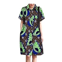 African Print Dresses for Women Shirt Dress Wax Batik Plus Size Casual Outfits Short Sleeve Mini Dress