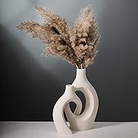 Extra Large Hollow Nordic Modern Ceramic Vases Set of 2, Milky White Aesthetic Round Donut Boho ins Style Flower Decorative Vase for Room Home Book Shelf Table Decor (Matte W 8.5