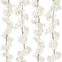 2 Pack Artificial Cherry Blossom Garland Hanging Vine Silk Garland Silk Artificial Flower Faux Sakura Garland for Wedding Garden Arch Wall Home Party Decor（White）