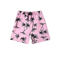SweatyRocks Boy's Tropical Print Drawstring Waist Swim Trunks Straight Leg Summer Beach Shorts