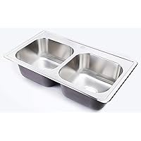 33x19 Kitchen Sink Drop In for Mobile Homes, Stainless Steel Deep Double Bowl