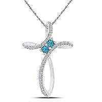 Alloy Prong 0.60 ct Created Blue Topaz Cluster Infinity Cross Necklace Pendant
