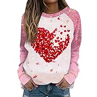 Women's Plus Size Tops Casual Round Neck Long Sleeve Valentine's Day Love Printing Raglan Sweatshirt Top, S-3XL