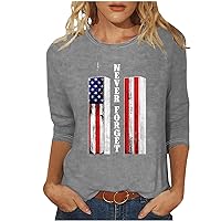 Women's 3/4 Length Sleeve Tops Trendy Dressy Casual Plus Size Blouses Cute Graphic Basic Tees Going Out American Flag Tunic