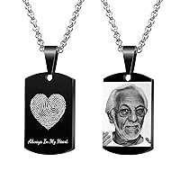 Personalized Heart Fingerprint Engraving Custom Dog Tag Urn Memorial Pendant Necklace for Ashes Cremation w/Rolo Chain Necklace 20'' - Handmade Love Note to Husband Wife …