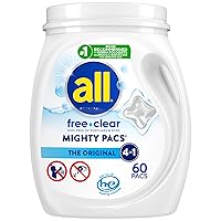 All Mighty Pacs Laundry Detergent, Free Clear for Sensitive Skin, Tub, 60 Count