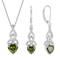 Infinity Celtic Knot Jewelry Set for Women 925 Sterling Silver Irish Necklace Peridot Dangle Drop Leverback Earrings August Birthstone Jwelry Gifts for Mom