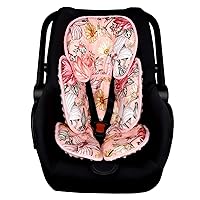 Pink Infant Car Seat Head Body Support Pillow,2-in-1 Reversible CarSeat Insert,Soft Cushion for Stroller, Swing, Bouncer,Flowers