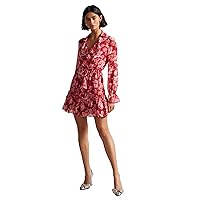Elina fashion Womens V-Neck Georgette Ruffle Short Sleeve Solid Color Casual Midi Short Dresses