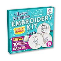 CraftLab Embroidery Sewing Kit for Beginners, Kids Craft Kit Gift for Girls Boys Ages 8-12, 10 Projects, Embroidery Hoops, Fabric, Patterns, Floss, Needles, Needlepoint Cross Stitching Supplies