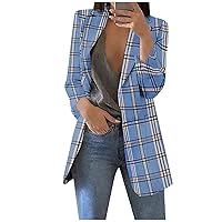 Women Suit, Black Blazer for Work Blazers Fall Coats 2023 Stripe Open Front Pockets Cardigan Formal Suit Long Sleeve Blouse Coat Blazer Blazer Dressy Sacos para Mujer De Vestir (L, Blue-4)