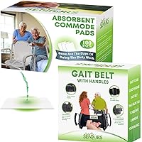 Absorbent Pads & Gait Belt for Seniors - 100 Pads for Portable Toilet Bags & Porta Potty - Transfer Gate Belts with Handles for Lifting Elderly & Patient Physical Therapy - Medical Nursing Use