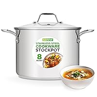 NutriChef 8-Quart Stainless Steel Stock Pot - 18/8 Food Grade Stainless Steel Heavy Duty Induction - Stock Pot, Stew Pot, Simmering Pot with See-Through Lid, Dishwasher Safe - NCSP8