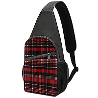 Chest Bag Sling Bag for Men Women Red And Black Plaid Sport Sling Backpack Lightweight Shoulder Bag for Travel
