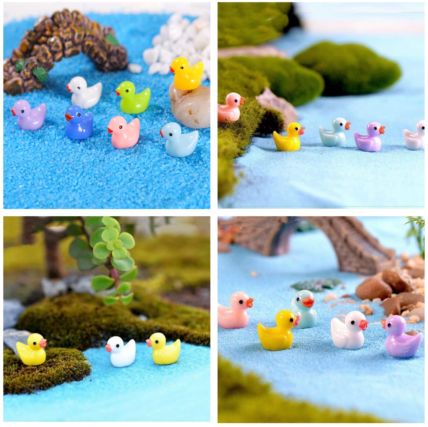 Honiweer 80 Pieces Mini Ducks, 8 Colors Miniature Figures Micro Fairy Garden Landscape Aquarium Dollhouse Ornament Potted Plants Decoration DIY Slime Charms for Christmas Accessories