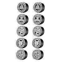 6 Pairs 9MM Men's Nordic Viking Earrings Viking Runes/Celtic Knot/Thor's Hammer/Wolf Head Earring Jewelry Black Non Pierced Fake Gauges Studs Earring Set