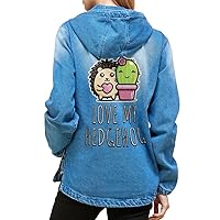 Love My Hedgehog Women's Denim Jacket with Hoodie - Gift for Girls - Hedgehog Lover Gifts for Girls