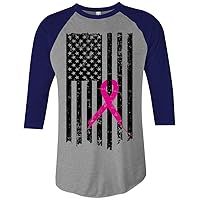 Threadrock Pink Ribbon Breast Cancer Awareness Flag Unisex Raglan T-Shirt