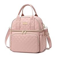 Lunch Bag for Women, Work Lunch Box Insulated Lunch Bag, Double Deck Lunch Bag, Large Leakproof Lunch Tote Cooler Bag with Side Pockets and Adjustable Strap for Picnic Beach, Pink