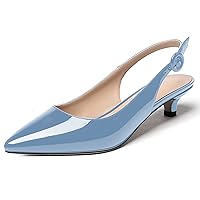 WAYDERNS Women's Solid Patent Leather Ankle Strap Pointed Toe Buckle Slingback Kitten Low Heel Pumps Shoes 1.5 Inch