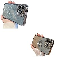 MINSCOSE Compatible with iPhone 14 Pro Max Case,Light Blue Bling Diamond Sparkle and Bling Pink Camera Protection Plating Logo View,Shockproof Durable Protective Phone Cover for Girls Women