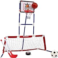 3 in 1 Sports Center for Kids Outdoor Toys for Kids Toddler Ages 3 4 5 6 7 8 Years Old | Basketball Hoop, Soccer Goal, and Hockey
