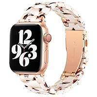 Bestig Compatible with Resin Apple Watch Band 38mm 40mm 41mm 42mm 44mm 45mm 49mm, Stainless Steel Buckle Waterproof for iWatch Ultra SE Series 9/8/7/6/5/4/3/2/1 Strap for Women Men (Nougat White)